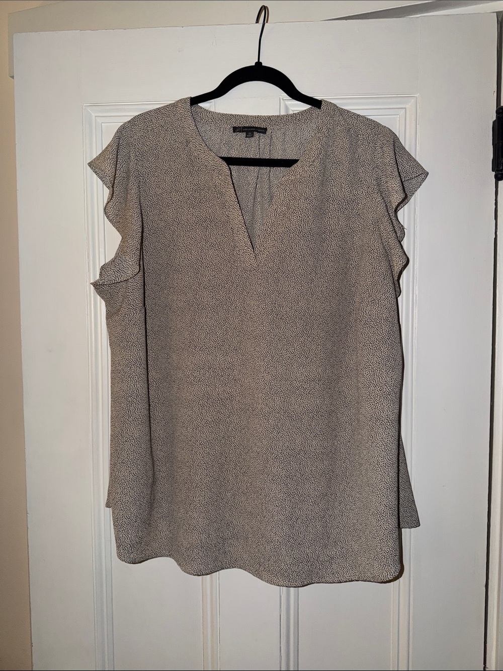 Adrianna Papell Taupe Microdot Split V-Neck Cap Sleeve Blouse